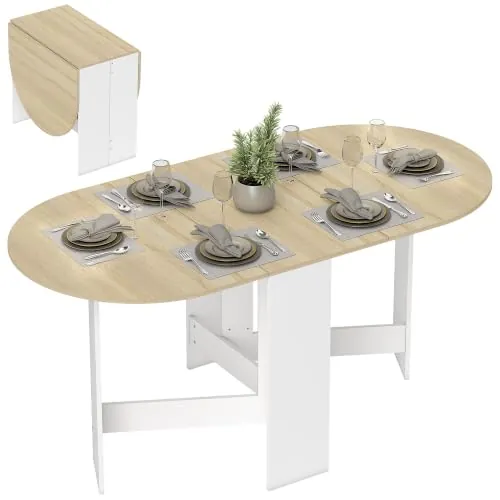 HOMCOM Mesa Plegable de Comedor con Alas Abatibles 163x80x75 cm Natural