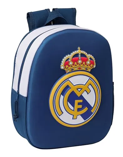 Safta REAL MADRID 3D - Mochila Escolar, con Diseño 3D, Adaptable a Carro, Ideal para Niños de Diferentes Edades, Cómoda y Versátil, Calidad y Resistencia, 27x10x33 cm
