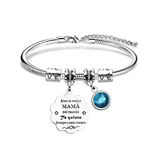 VGWON Regalo Mamá, Pulsera para Mamá con Caja de Regalo, Regalo para el Día de la Madre, Pulsera de Acero Inoxidable 316L con Letras Láser, Regalo Cumpleaños Madre