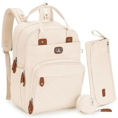 Dikaslon Mochila Cambiador, Mochila Pañalera Grande Bolsas Multifuncionales para Bebés con Cambiador Portátil, Portachupete y Correas para el Cochecito, para Mamá y Papá Blanquecino