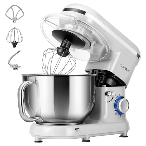 VIVOHOME Batidora Amasadora Profesional 1500W 5,7LGancho Masa Varillas | Incluye Gancho Batidor Varillas Separador Tapa Transparente Cuenco Apto Lavavajillas Motor Duradero, Plateado
