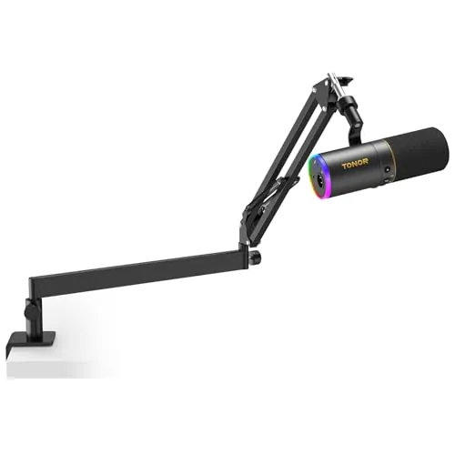 TONOR XLR/USB Kit de microfono Gaming, RGB micrófono pc dinamico para Streaming Podcast con Brazo, Grabación Micro con Silencio Una Tecla y Control Ganancia，para PC Mac Android, 200cm,TD520S+