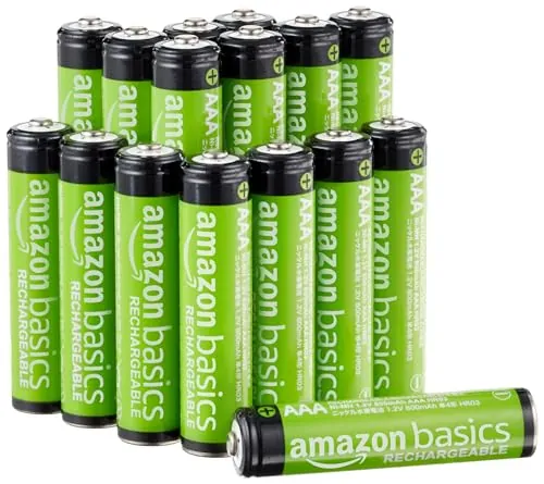 Amazon Basics paquete de 16 pilas AAA NiMH recargables de alto rendimiento, 800 mAh, 1,2 V, se recargan hasta 1000 veces, precargadas