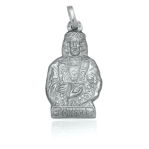 Minoplata Medalla Silueta Cristo de Medinaceli, Plata de Ley 925, 13x24mm, Diseño Religioso, Acabado Brillante, Compatible con Cadenas y Cordones