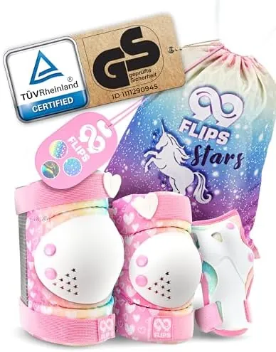 99FLIPS Protecciones Patines Niña - Rodilleras Niña - Rodilleras y Coderas Niño, Protectores Niño - Talla S/M - ROSA - Monopatín, Patines en Línea, BMX Niñas