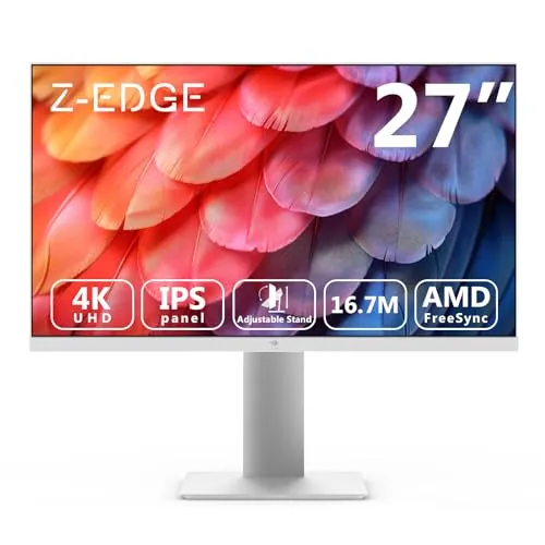 Z-Edge Monitor 27 Pulgadas IPS 4K (3840x2160), FreeSync, 60 Hz, Monitor UHD Blanco 16:9, 2xHDMI2.0 y 2×DP 1.4, 5ms, Altura Ajustable/Vertical/Horizontal/Giratorio, VESA (Cable DP Incluido)