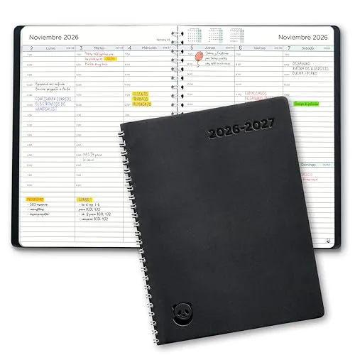 Agenda 2026 2027 con Vista Semanal – A5 Planificador 2026 2027 Semana Vista – Diario Espiral que Inspira Productividad - Intervalos de 30 minutos - Julio 2026 a Agosto 2027 - en Español
