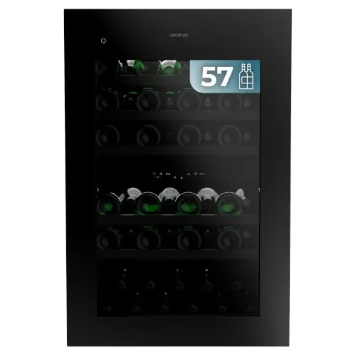 Cecotec Vinoteca integrable 57 Botellas 88,5x60cm con Compresor Bolero GrandSommelier Duo 57000 Touch Matt Black Compressor. Apertura Sensor Táctil, Doble Zona Temperatura, Display, Estantes Madera