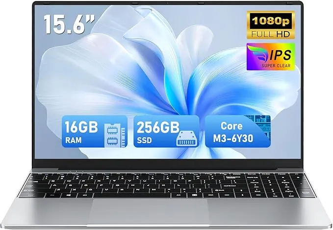 FUNYET 2026 Nuevo Ordenador Portátil, PC portátil de 15,6 Pulgadas, Core M3-6Y30 Laptop, 16 GB de RAM, 256 GB de SSD, Pantalla IPS FHD 1920 x 1080,batería de 5000 mAh,Slot per scheda TF,Type-C