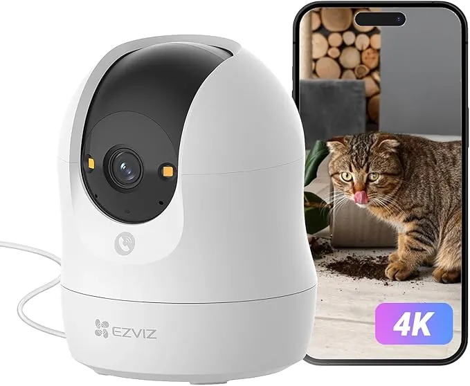 EZVIZ 4K Cámara Vigilancia WiFi Interior 360°, Cámara IP Deteccion de Personas/Mascotas/Ruido, Seguimiento con Zoom Automático, Visión Nocturna en Color, Audio Bidireccional, Wi-Fi 2.4/5GHz, C6N G1