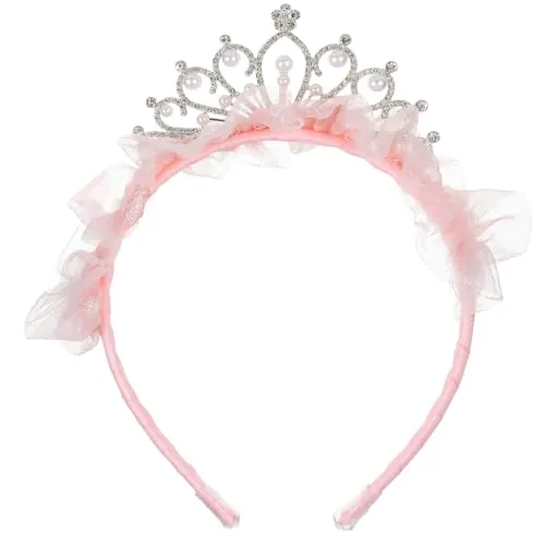 AOZUO Corona de cumpleaños para niñas, tiara de princesas, diademas, diademas, lindas cintas de tul, lazos para el pelo, diademas de reina de cristal, para cumpleaños, Navidad, disfraz, novia, boda