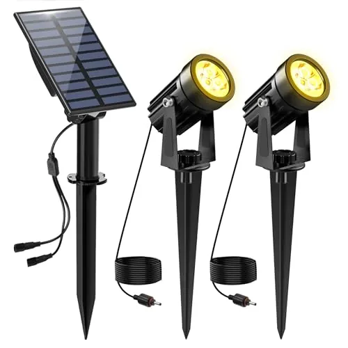 NATPOW Luces Solares LED Exterior Jardin, 2 en 1 Focos LED Exterior Solares Luz Blanca Cálida, IP65 Impermeable, 2 Niveles de Brillo de Crepúsculo a Amanecer Iluminación para Patio, Terreza, Césped