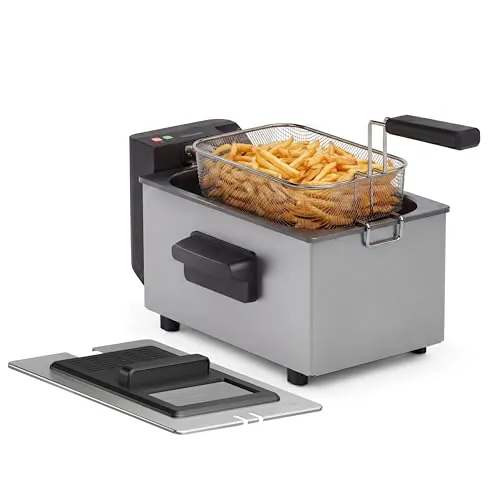 Tristar Freidora, 3 L, 2000 W, Zona Fría, para Toda la Familia | Termostato ajustable hasta 190 °C, Tapa con visor y filtro, Cuba esmaltada, Piezas aptas lavavajillas, FR-9327