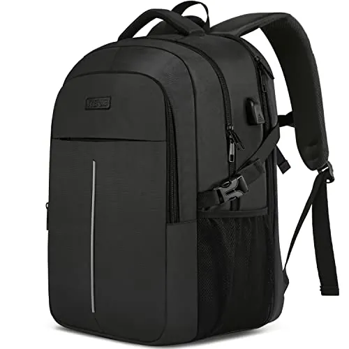 Mochila Impermeable para Ordenador Portatil de 18.4 Pulgadas, Bolso Escolar para Hombre y Mujer Adolescente, con Puerto USB, Mochila Antirrobo para Viaje Diario -Negro