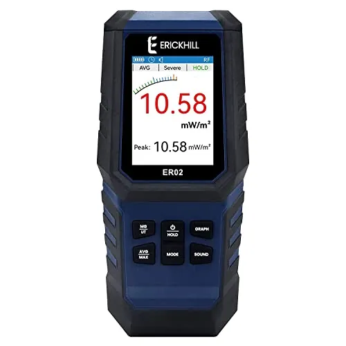 ERICKHILL EMF Medidor ER02, EF/MF/RF Testing Medidor Electromagnetico Recargable Electromagnetic Field Detector Hand-held LCD EMF Detector, para el hogar, el dormitorio, la oficina, al aire libre
