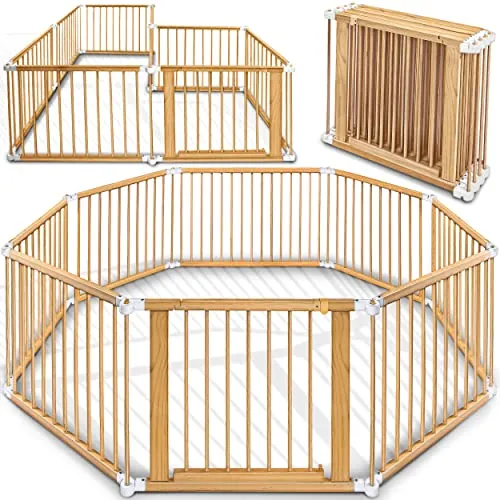 KIDUKU® Parque de bebé XXL 8 Piezas Corralito plegable puerta incluida, forma individual (Blanco)