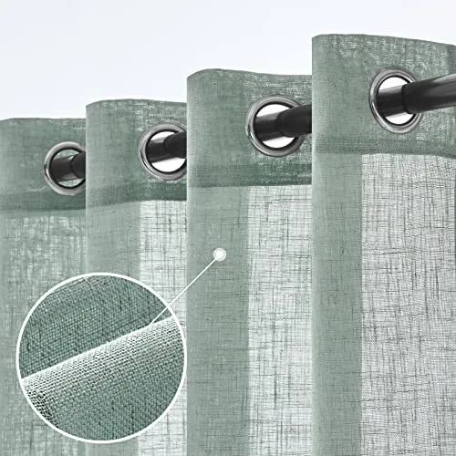 Woaboy Cortinas Lino Visillo Ojales Salon Dormitorio 2Pz 140x225cm Azul
