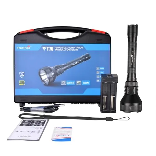 TrustFire T70 Linterna 2300 Lúmenes con XHP-35HI LED, IPX8, 1000 Metros de Alcance, 1 o 3 Modos de Uso, Nº1 Linterna Caza Profesional Largo Alcance Pesca, Caza, Camping