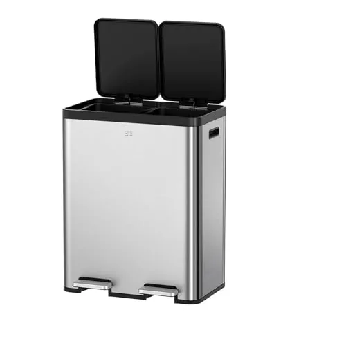 EKO | Cubo de Basura Cocina Reciclaje 30L+30L con Doble Pedal | Papelera Acero Inoxidable Antihuella con Tapa de Resina Elegante | Cubos Separados para Reciclaje y Basura | Diseño Compacto