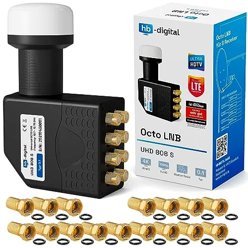 HB-Digital LNB LNC - Conector con contactos chapados en oro para cable de televisión de alta definición, para FULL HD TV 3D, extensible, incluye enchufe