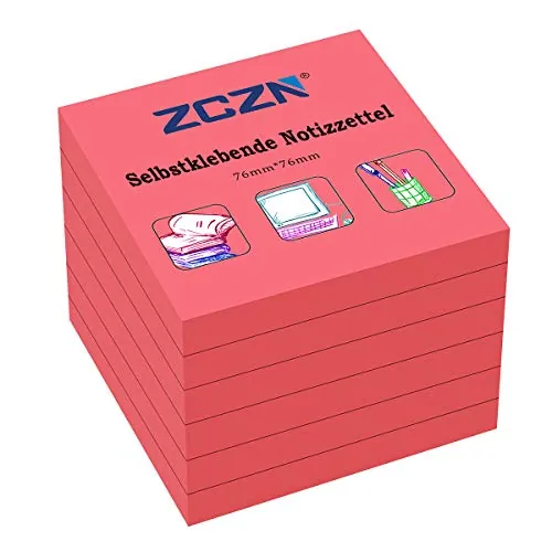 ZCZN Notas Adhesivas 76 x 76 mm 6 Blocs x 80 Hojas Posits para Libros Notas