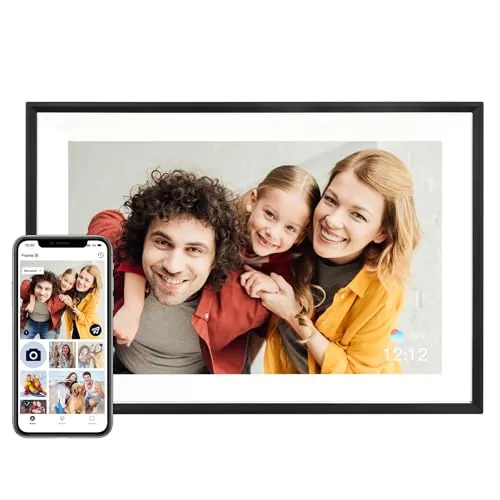 AEEZO Marco de Imagen Digital WiFi 32GB de Memoria, Pantalla táctil IPS 1280 * 800, Modo Dormitorio, Marco de Imagen Digital, Carga rápida de vídeos y Fotos a Distancia con el Software AiMOR (Negro)