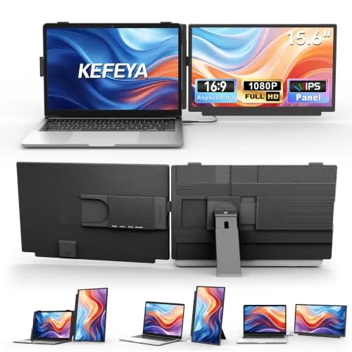 KEFEYA 15.6" Extensor de Pantalla Portátil para Laptop FHD 1080P IPS Ultradelgado Desmontable Monitor Portatil Plug & Play HDMI/USB-A/Type-C Pantalla de Viaje Ligera para Windows, Mac, Android, PS5