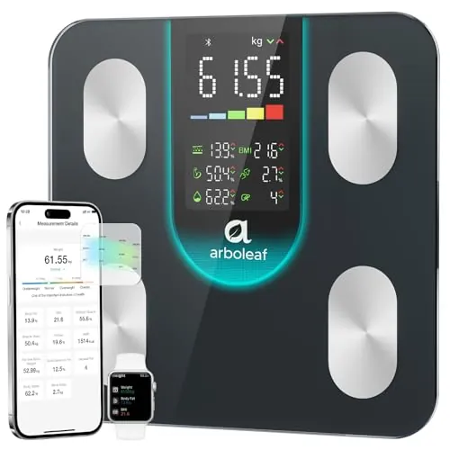 arboleaf Báscula de Baño Inteligente, Balanza peso Corporal con App, Negro