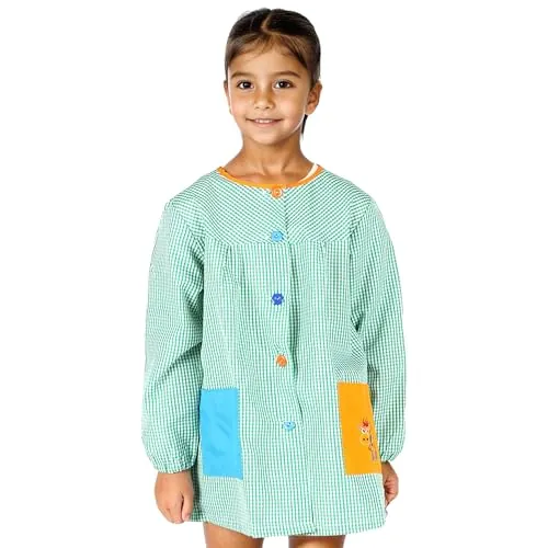 Etrexonline Bata Escolar Unisex para Niños y Niñas - Uniforme Infantil para Guardería y Colegio con Botones, Duradero y Cómodo - Verde, 3-4 años (Talla 2)