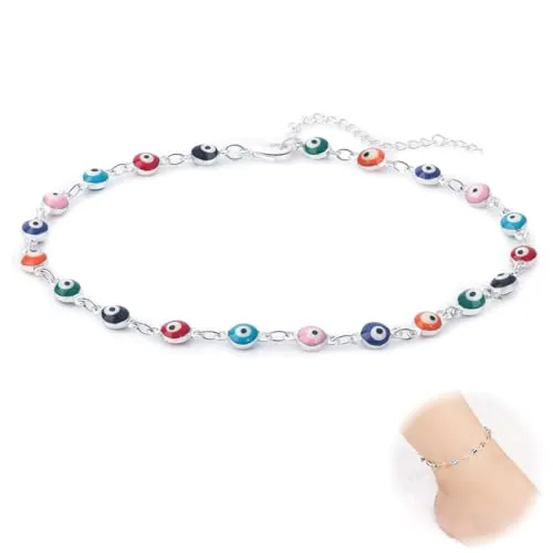 BIKPRST Tobilleras De Cuentas Coloridas, Pulseras De Tobillo De Plata, Joyería Ajustable Para Pie De Playa De Verano Para Mujeres Y Niñas