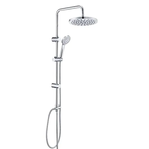 JOHO Columna de Ducha en Acero INOX sin Grifo Termostático, Conjunto ducha con Barra Ducha Altura Adjustable, Cabezal Ducha Lluvia ABS 20 cm, Cromo