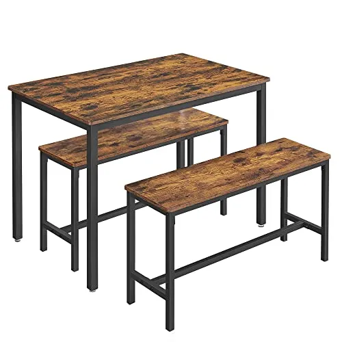 VASAGLE Conjunto de Mesa de Comedor y 2 Sillas, Marco de Acero
