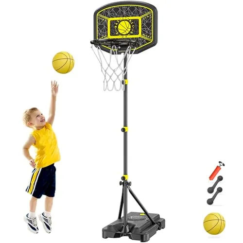 GILIKOKO Canasta Baloncesto para Niños | Canastas Baloncesto Infantiles Exterior Juego Portátil de Soporte de Baloncesto Ajustable en Altura 110-190cm