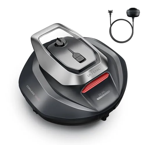 Ultenic Robot Limpiafondos Piscina, 90Min, 80m², Recogida sin Poste, Estacionamiento Automático, Aspirador Piscina Fondos sin Cable con 2 Motores, 5200mAh, para Piscina Elevada y Enterrada