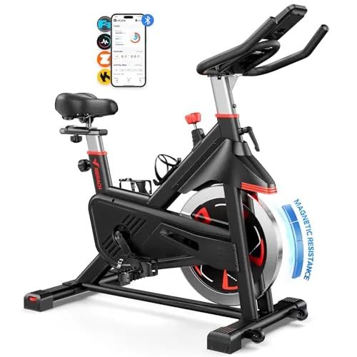 MERACH Bicicleta Estática con Resistencia Magnética, Bicicleta Estatica en Casa Silenciosa con Asiento Cómodo Mejorado, Pantalla LCD, Soporte para Tableta, Aplicación Exclusiva, Capacidad Máxima 136kg