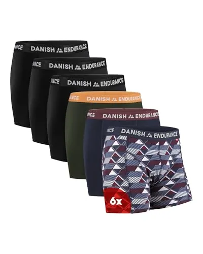 DANISH ENDURANCE Calzoncillos Boxer Hombre, 6 Pack MC (3xNegro, 1xVerde/Naranja, 1xAzul Marino Azul/Bordeaux, 1xRetro) L