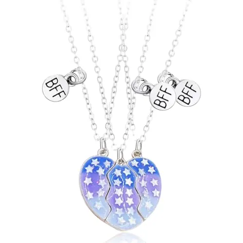 NJCXOLA Collar de 3 corazones rotos, colgante magnético para mejores amigas, regalo de amistad.