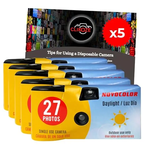 Juego de 5 cámaras desechables con cámara de un solo uso Novocolor Daylight 27 poses y tarjeta de consejos fotográficos Clikoze