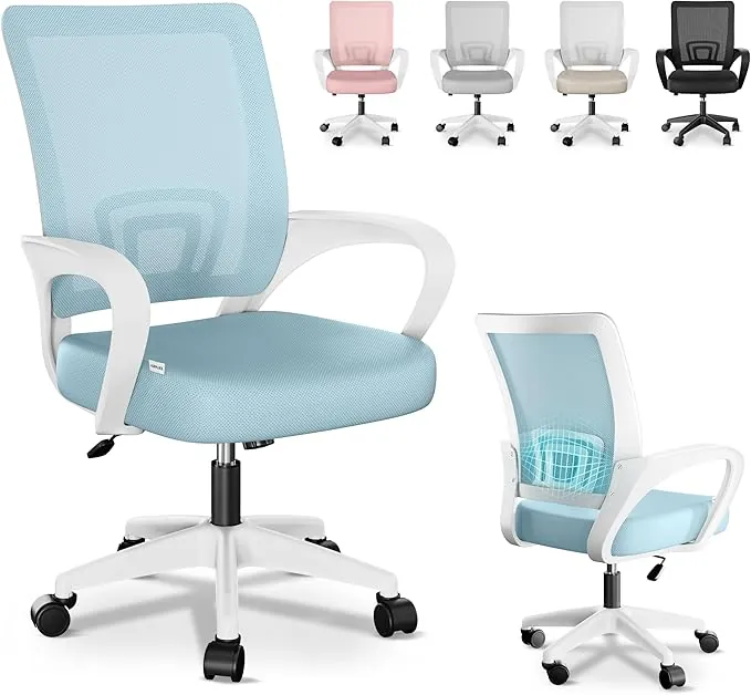 JUPPLIES Silla Escritorio Ergonomica - Silla Oficina con Apoyo Lumbar, Estructura de Plastico, Malla Transpirable, Ruedas Giratorias 360°, Soporta hasta 110kg (Azul)