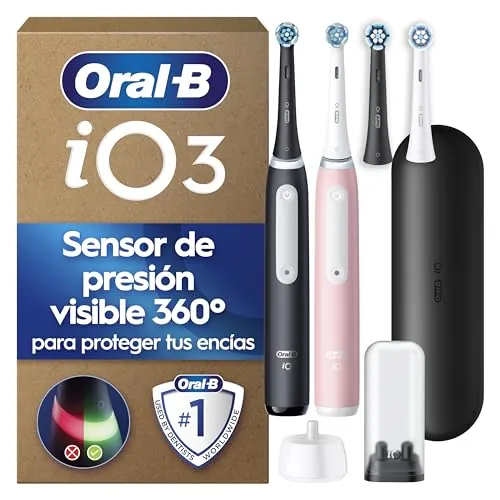 Oral-B iO 3 Cepillos de Dientes Eléctricos, Negro y Rosa, Pack de 2