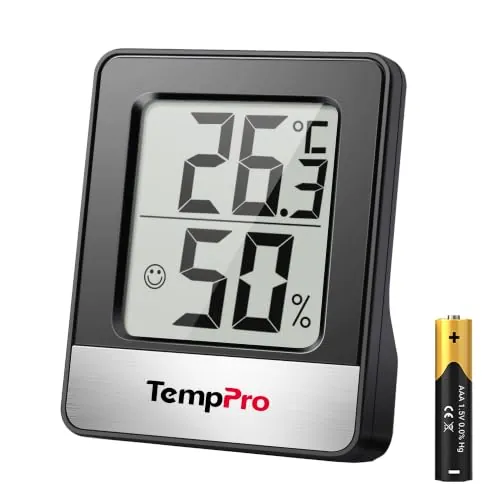 TempPro TP49 Pequeño higrómetro digital, termómetro de interior, negro