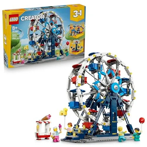 LEGO Creator 3en1 Noria Clásica de Juguete - Maqueta Transformable en Atracción UFO o Tiovivo - Decoración para la Habitación Infantil - Regalo de Cumpleaños para Niños y Niñas de 8+ Años - 31389