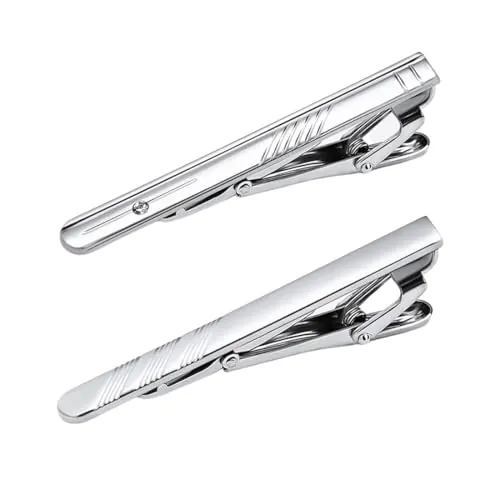 JEYORZY 2 Piezas de Pasador de Corbata Clip,Hombre Clip Corbata,Pasadores de Corbata,Metal Clips de Corbata Clásicos para Negocio para Bodas y Reuniones de Negocios(Plata)