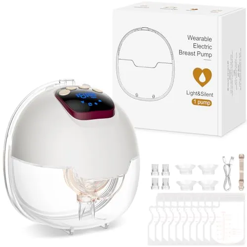 Sacaleches Eléctrico Manos Libres 4 Modos y 15 Niveles Sacaleches Electricos con Pantalla LED 180ml Extractor de Leche Materna con Bridas de 18/20/22/24 mm (1 Pieza)