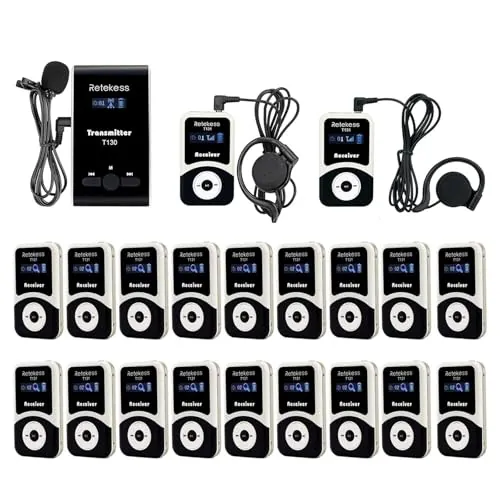 Retekess T130-T131 Tour Guide System, Sistema de Audioguía Turística（1-20） | para Viajes, Fábricas, Capacitación, Reunión, Sistema de Audio Susurrado para Interpretación Turística 99 Canales, 12H