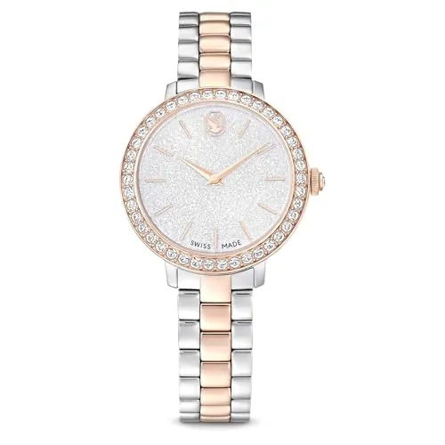 Swarovski Reloj Matrix 3-Link, Fabricado en Suiza, con Esfera con Bisel en Pavé y 42 Cristales Engastados, Cristal Adicional en la Corona, Acabado en Tono Oro Rosa, Tono Plateado