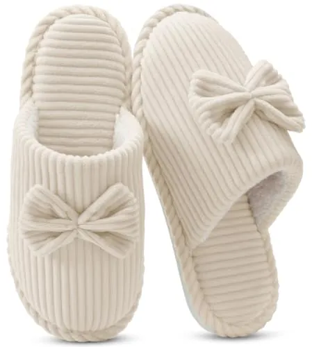 Coswind Zapatillas Casa Mujer Invierno Memory Foam Pana Pantuflas con Lazo