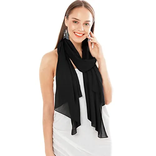 Shawl Factory Chal de Fiesta De Boda Para Mujer Negro. Estola de Gasa Fulares para Mujer Bufanda Para Vestidos de Fiesta. Capa Chal Boda - Estola Suave, Transpirable, Fino, Ligero (Negro)