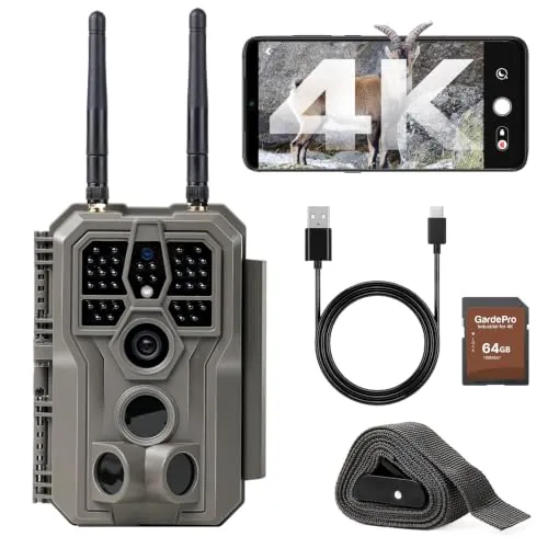 GardePro E8 2.0 Camara Fototrampeo 4K WiFi, Tarjeta SD 64GB, 64MP H.265