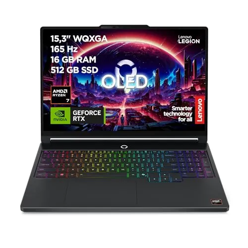 Lenovo Legion 5 Gen 11 - Portátil Gaming IA 15.3" OLED (AMD Ryzen 7 250, NVIDIA GeForce RTX 5050, 165Hz, 16GB RAM, 512GB SSD, Wi-Fi7, Sin Sistema Operativo) QWERTY Retroiluminación RGB, Español-Negro
